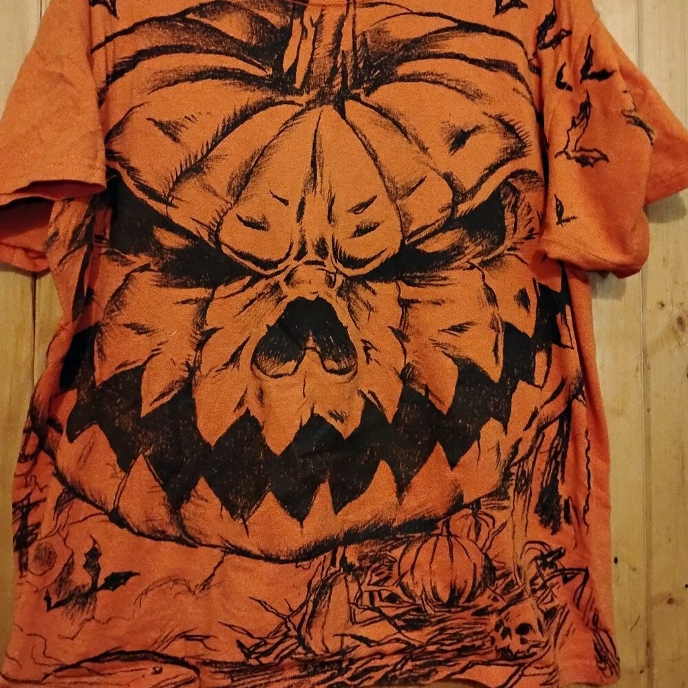 Men's Orange Vintage XL Halloween Pumpkin Jack O Lantern AOP T-Shirt